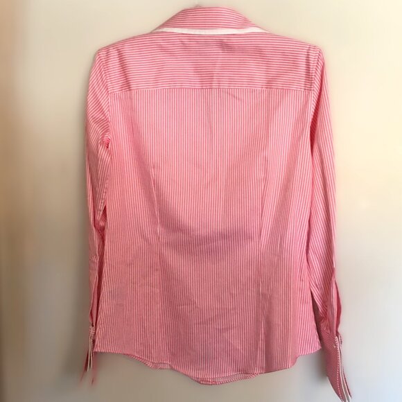 🐑 𝐁𝐑𝐎𝐎𝐊𝐒 𝐁𝐑𝐎𝐓𝐇𝐄𝐑𝐒 🐑 French Cuff Blouse Pink/White Stripe NEW!! - Picture 4 of 11